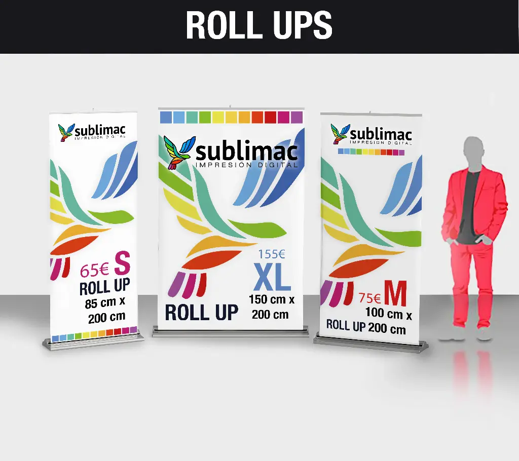 Roll Up con base de aluminio y maleta de trasnporte.