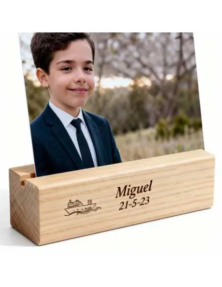 Soporte de Madera personalizado con lamina vertical 10x15cm. 